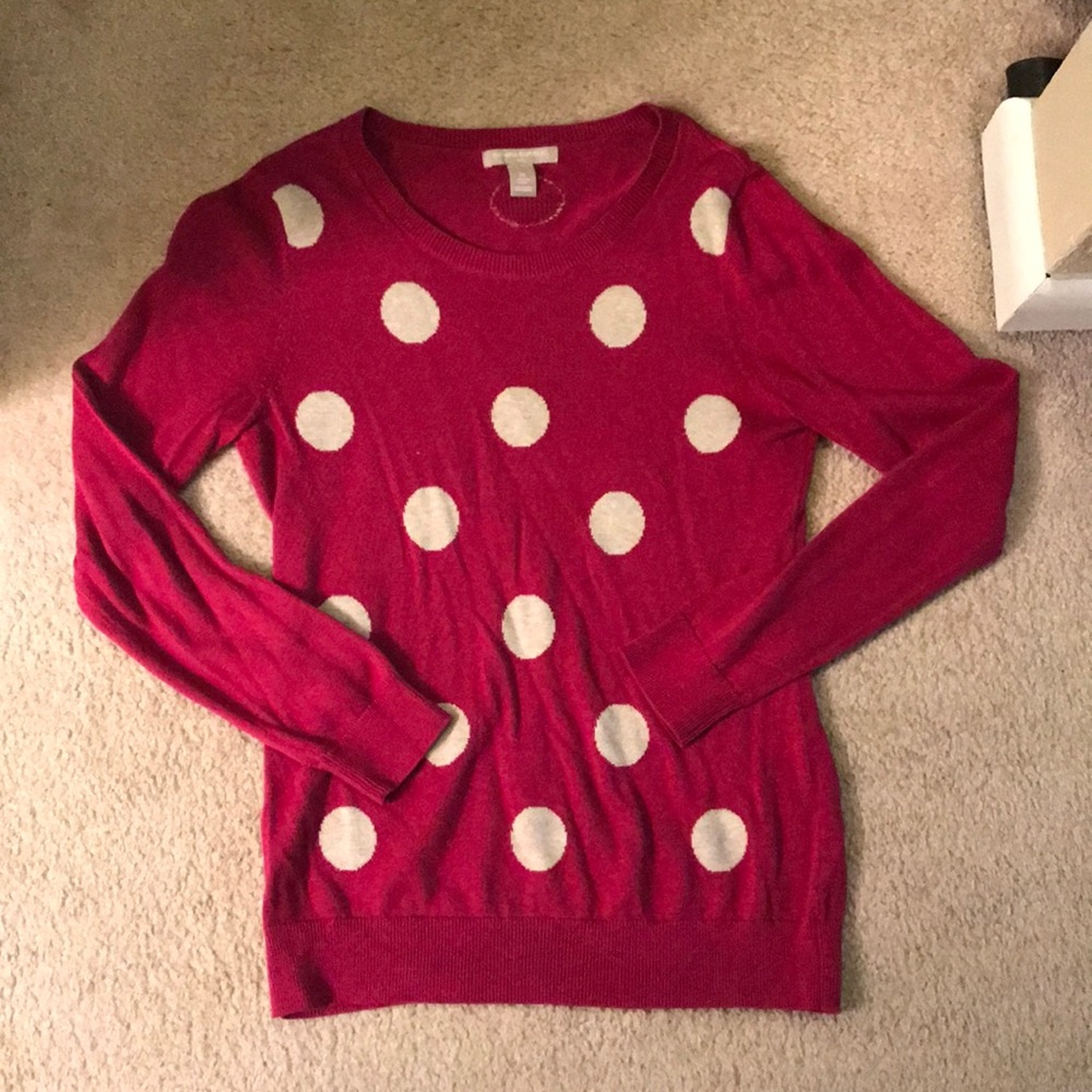 BANANA REPUBLIC Fuchsia & gray polka dot sweater-M